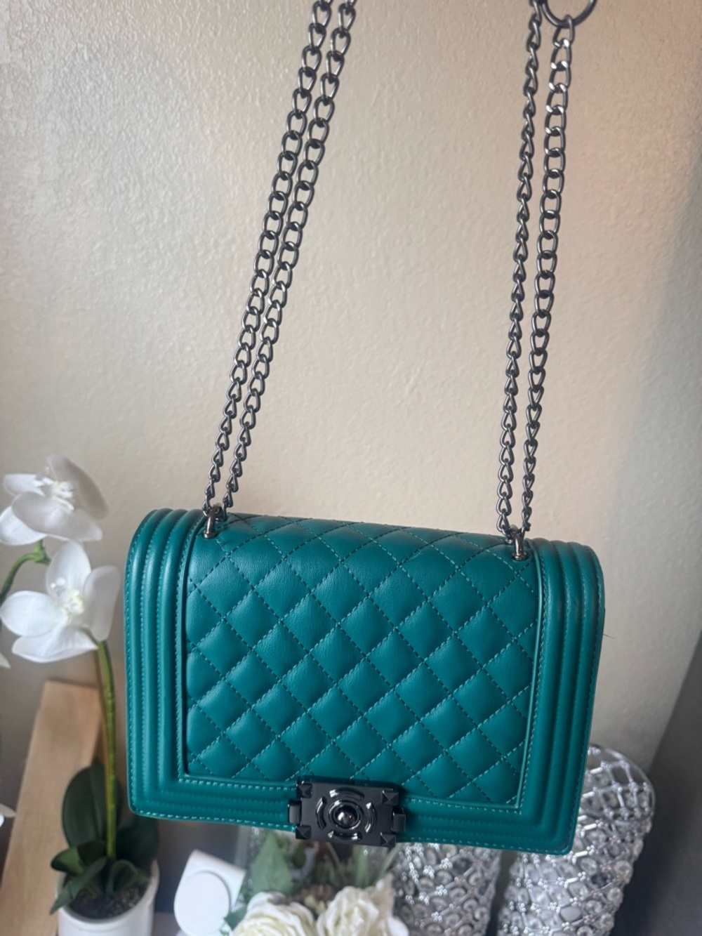Teal Quilted Chain Shoulder Bag - Unbranded